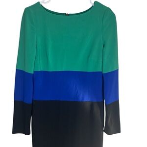 Adrianna Papell Colorblock Green and Blue Long Sleeve Dress Size 4